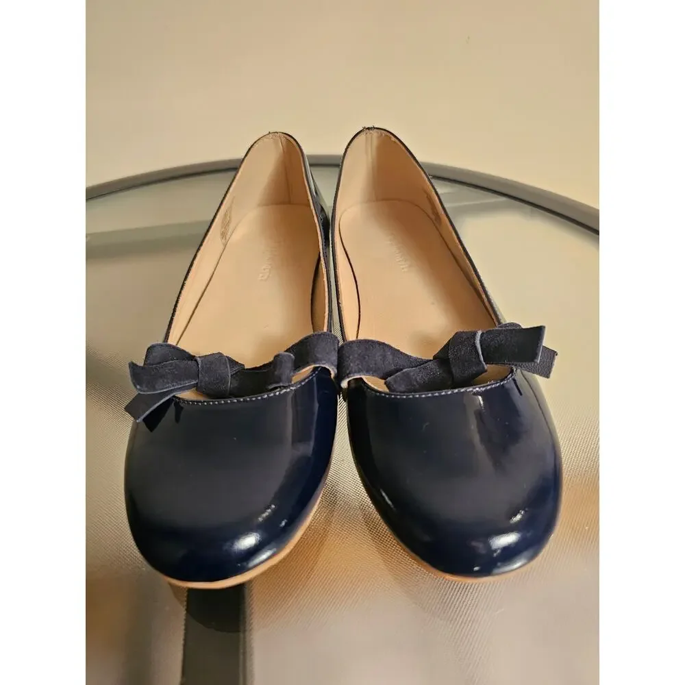 Elephantito Navy Patent Ballet Flats with Suede Bow